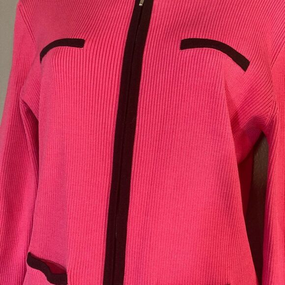 Casual Corner Pink Silk Stretch Zip Top - Picture 3 of 4